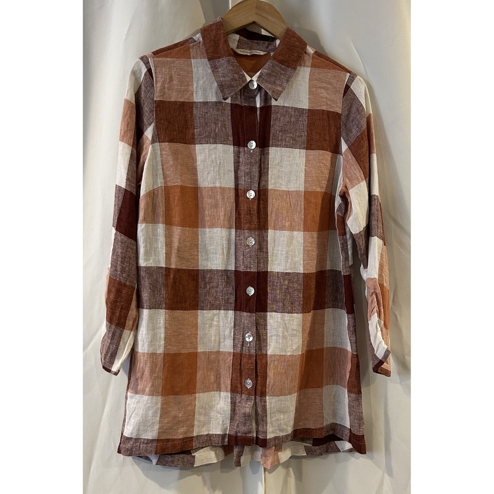 Soft‎ Surroundings Womens Top Rust Orange Linen Blend Zip Casual Grunge Small